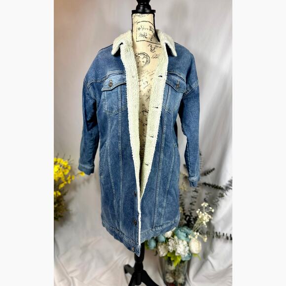 LNDN Landon Denim Sherpa Lined Trench Jacket Medium Wash XS/S - Picture 3 of 16